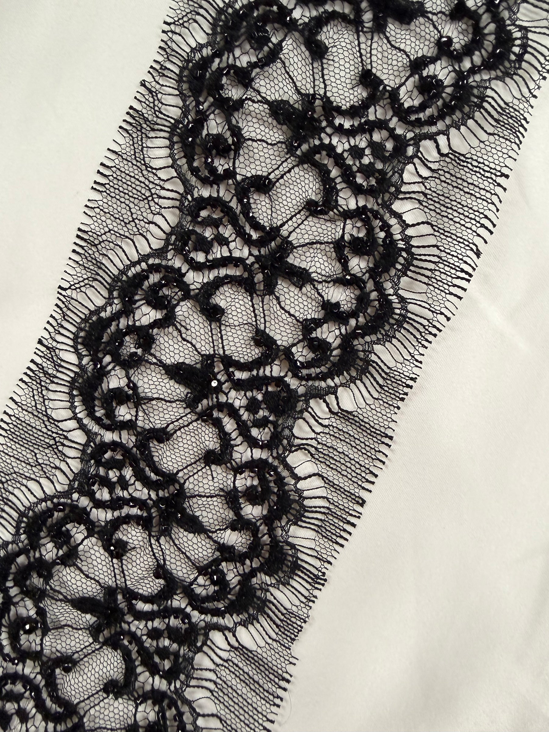 Black/Crystal Crystal Beaded French Chantilly Edging - T176