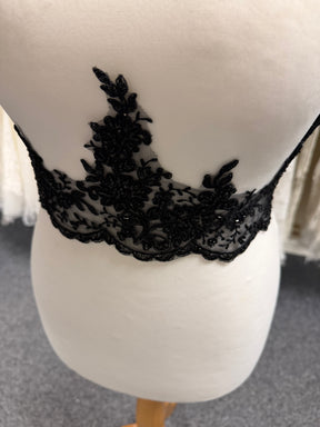 Black Corded Beaded Sequin Edging - T270