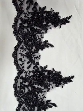 Black Corded Beaded Sequin Edging - T270