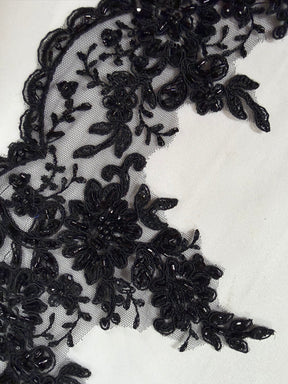 Black Corded Beaded Sequin Edging - T270