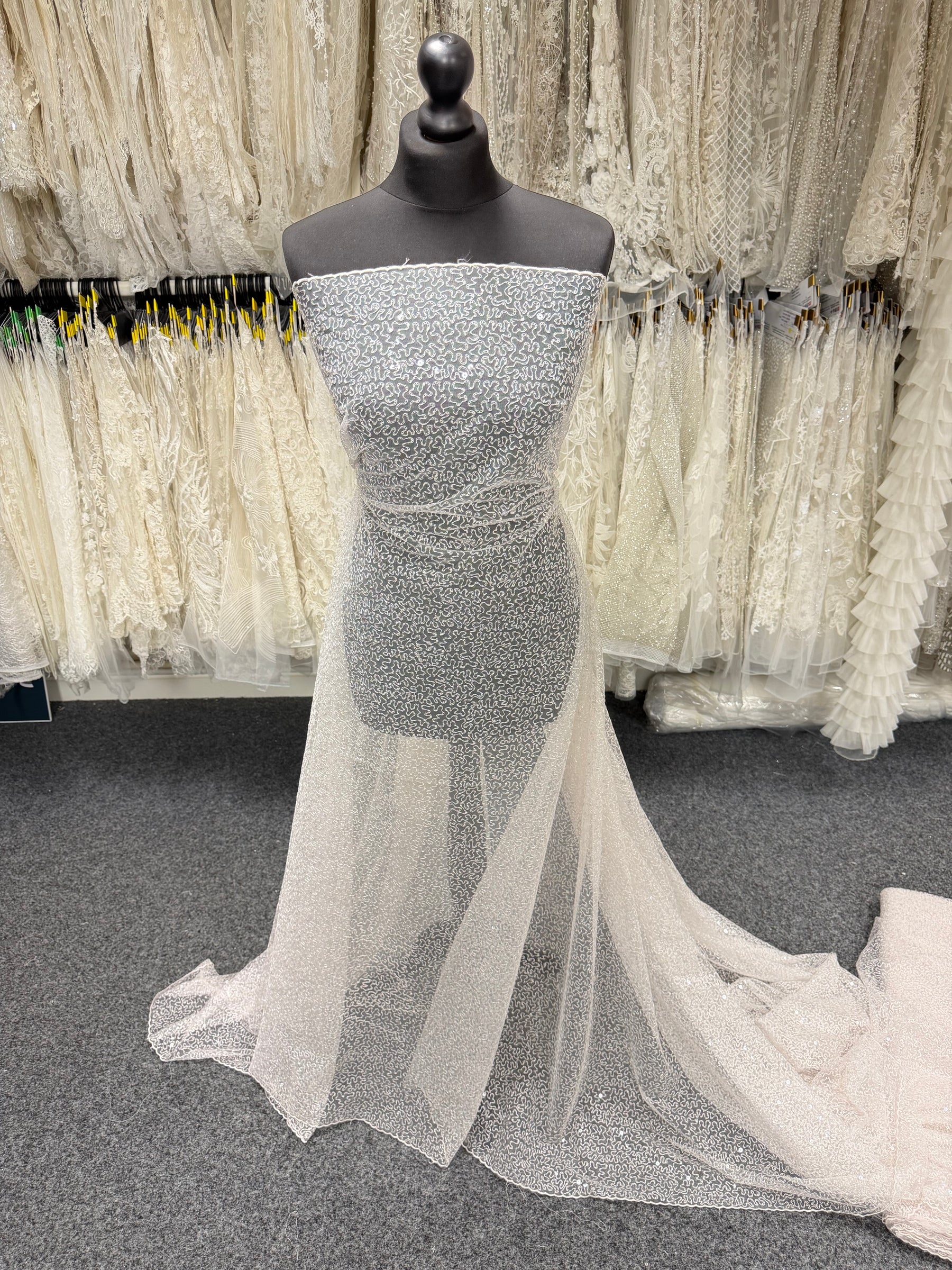Shell Pink Embroidered Sequin Tulle – EB3001