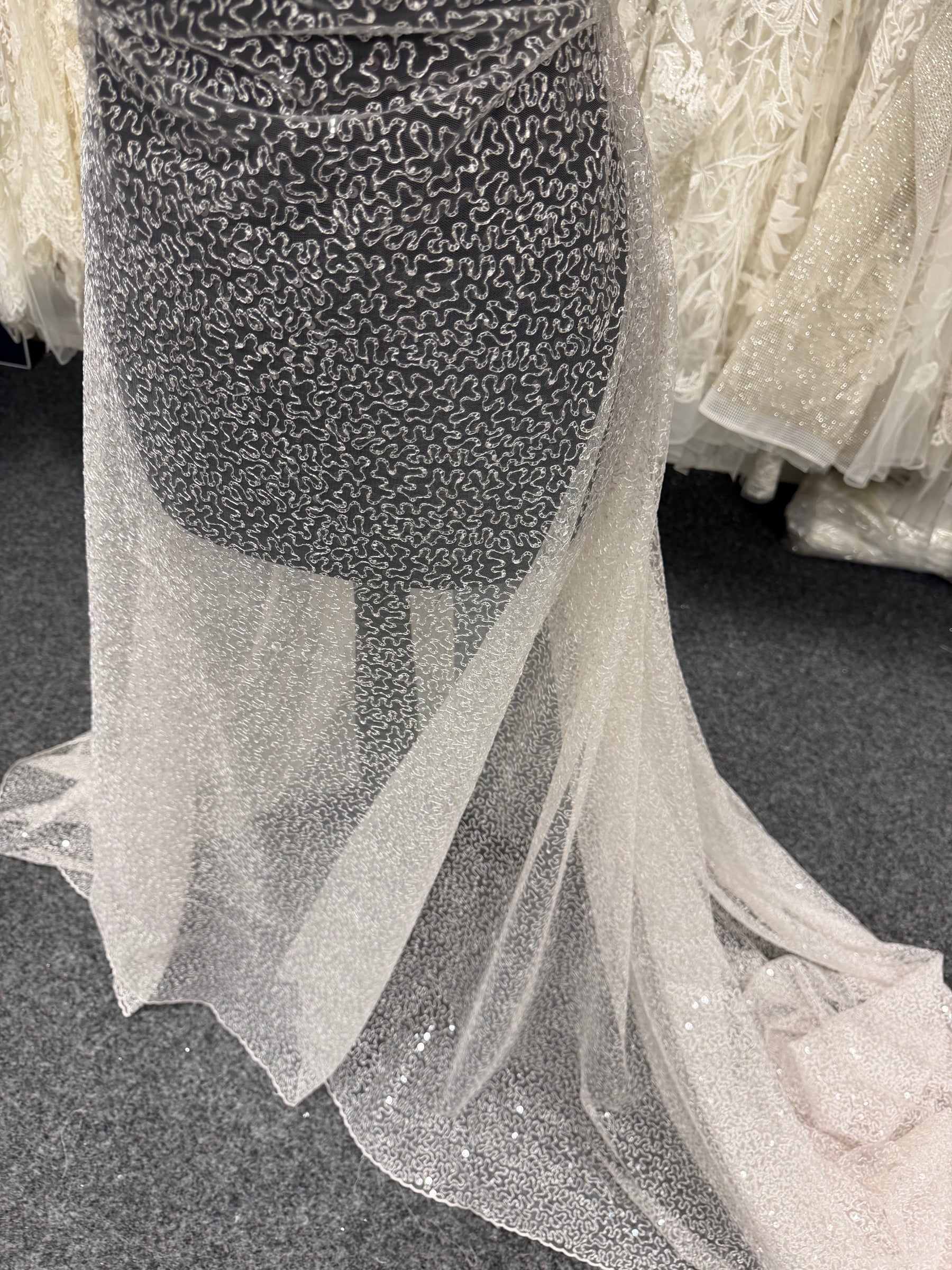 Shell Pink Embroidered Sequin Tulle – EB3001