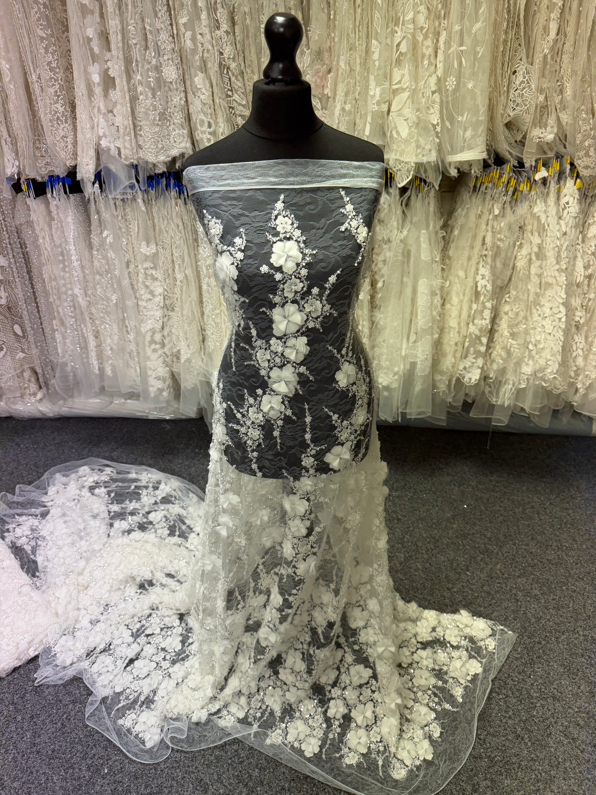 Ivory 3D Emb Beaded Tulle - EB1106