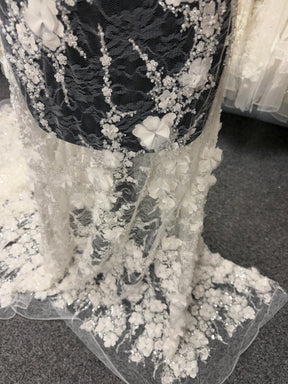 Ivory 3D Emb Beaded Tulle - EB1106