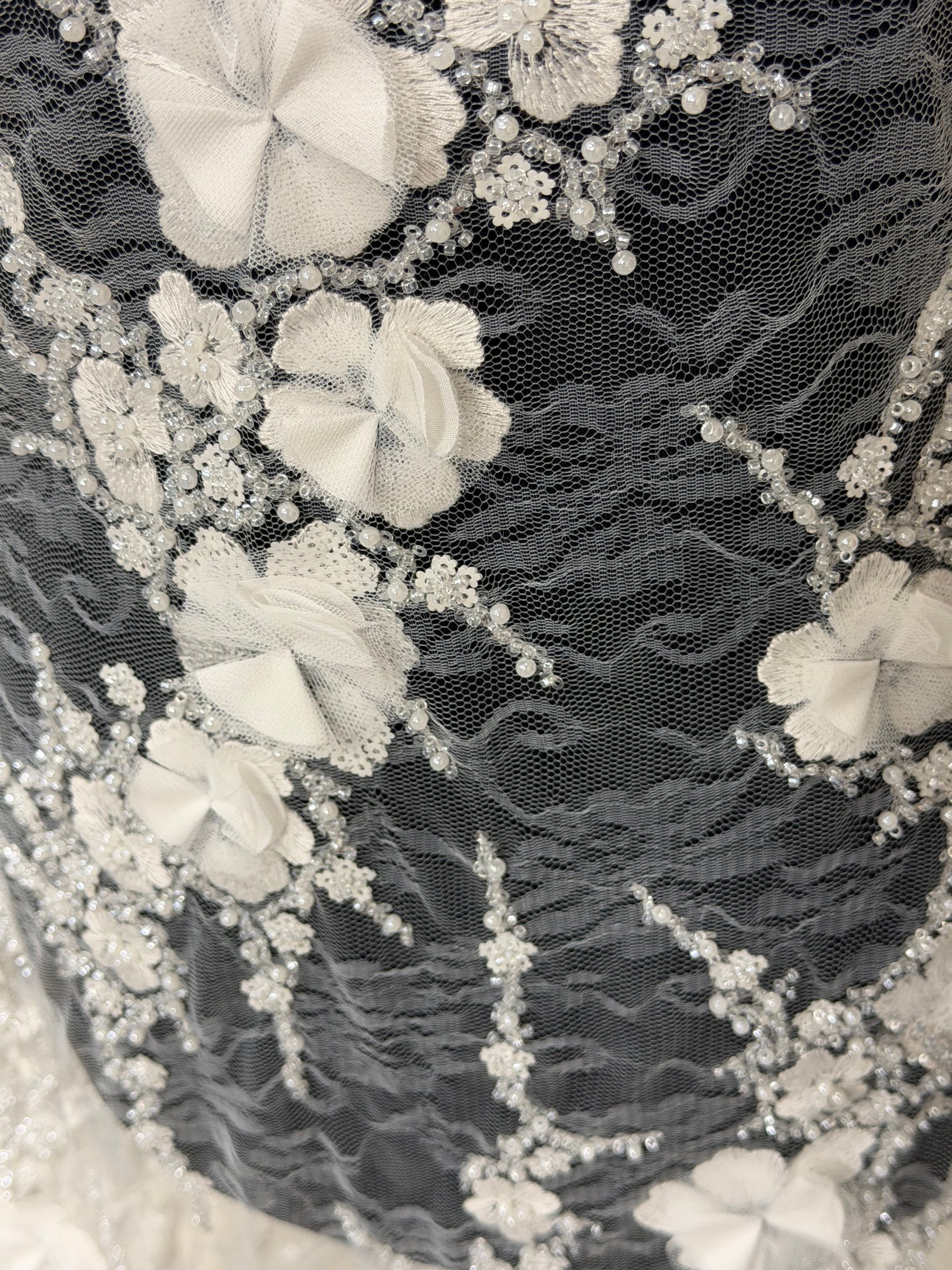 Ivory 3D Emb Beaded Tulle - EB1106
