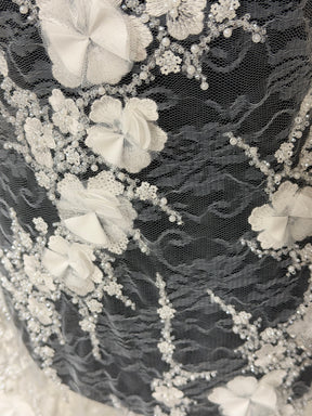 Ivory 3D Emb Beaded Tulle - EB1106