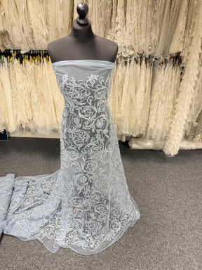Limestone Embroidered Beaded Tulle - EB1091