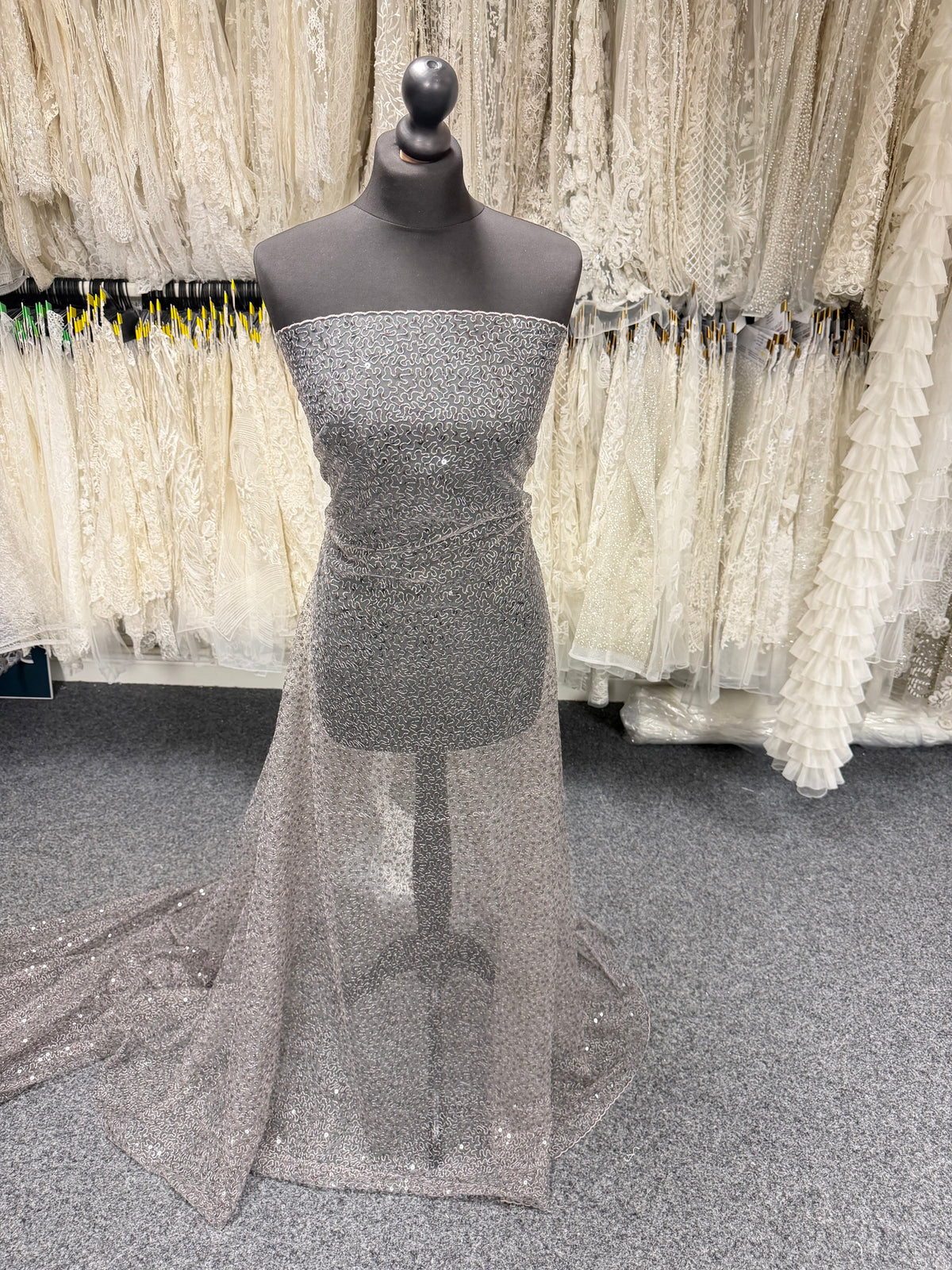 Taupe Embroidered Sequin Tulle – EB3001