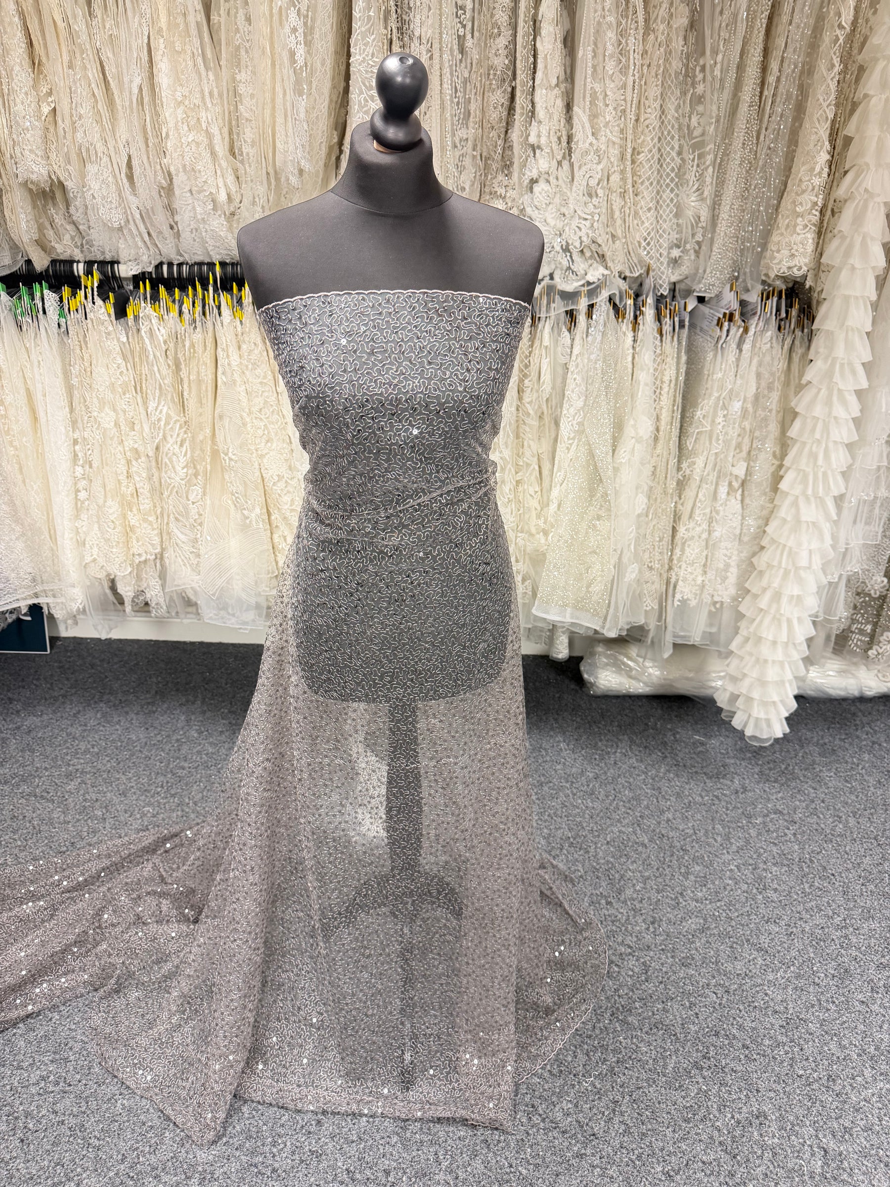 Taupe Embroidered Sequin Tulle – EB3001