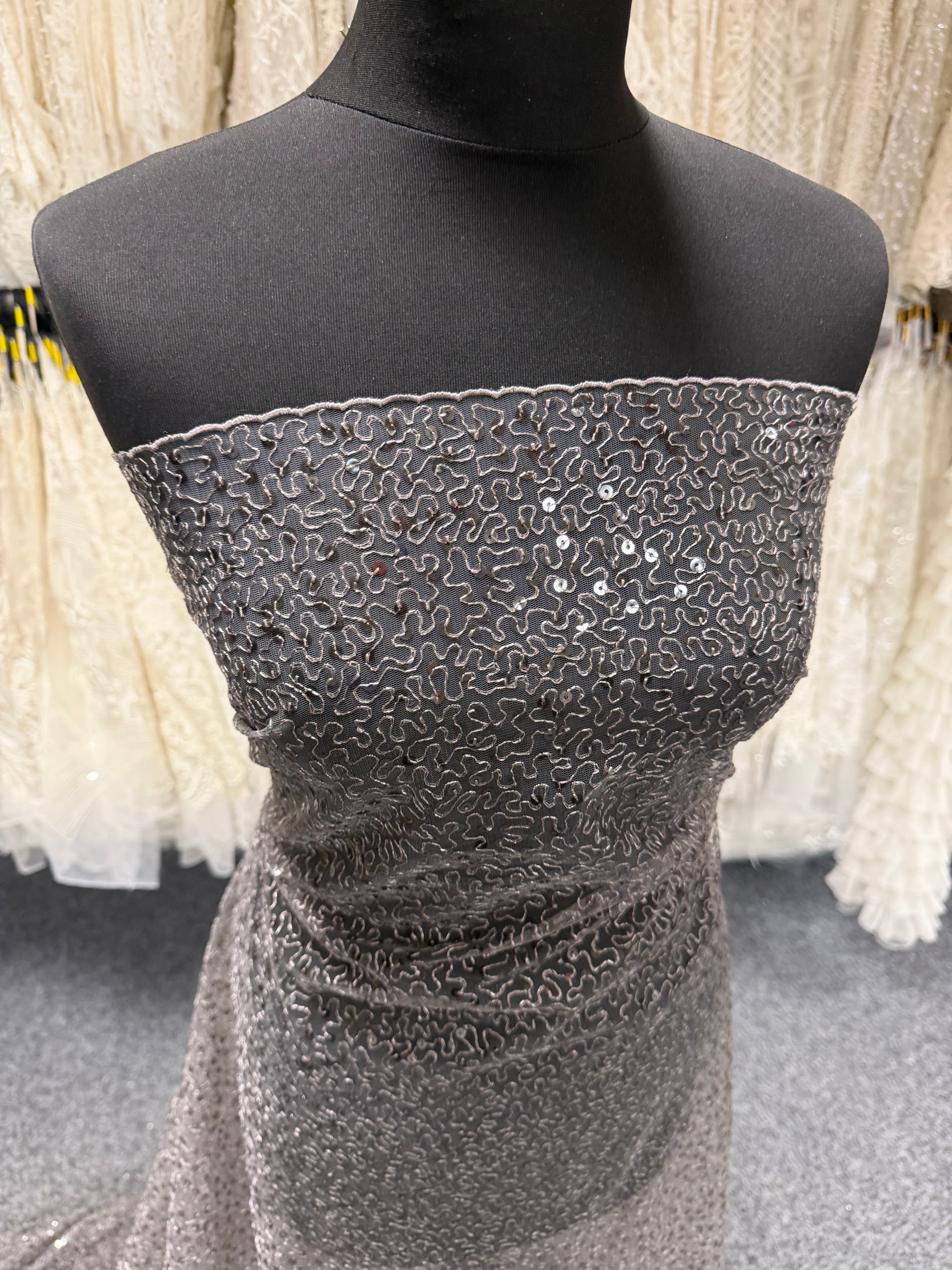 Taupe Embroidered Sequin Tulle – EB3001