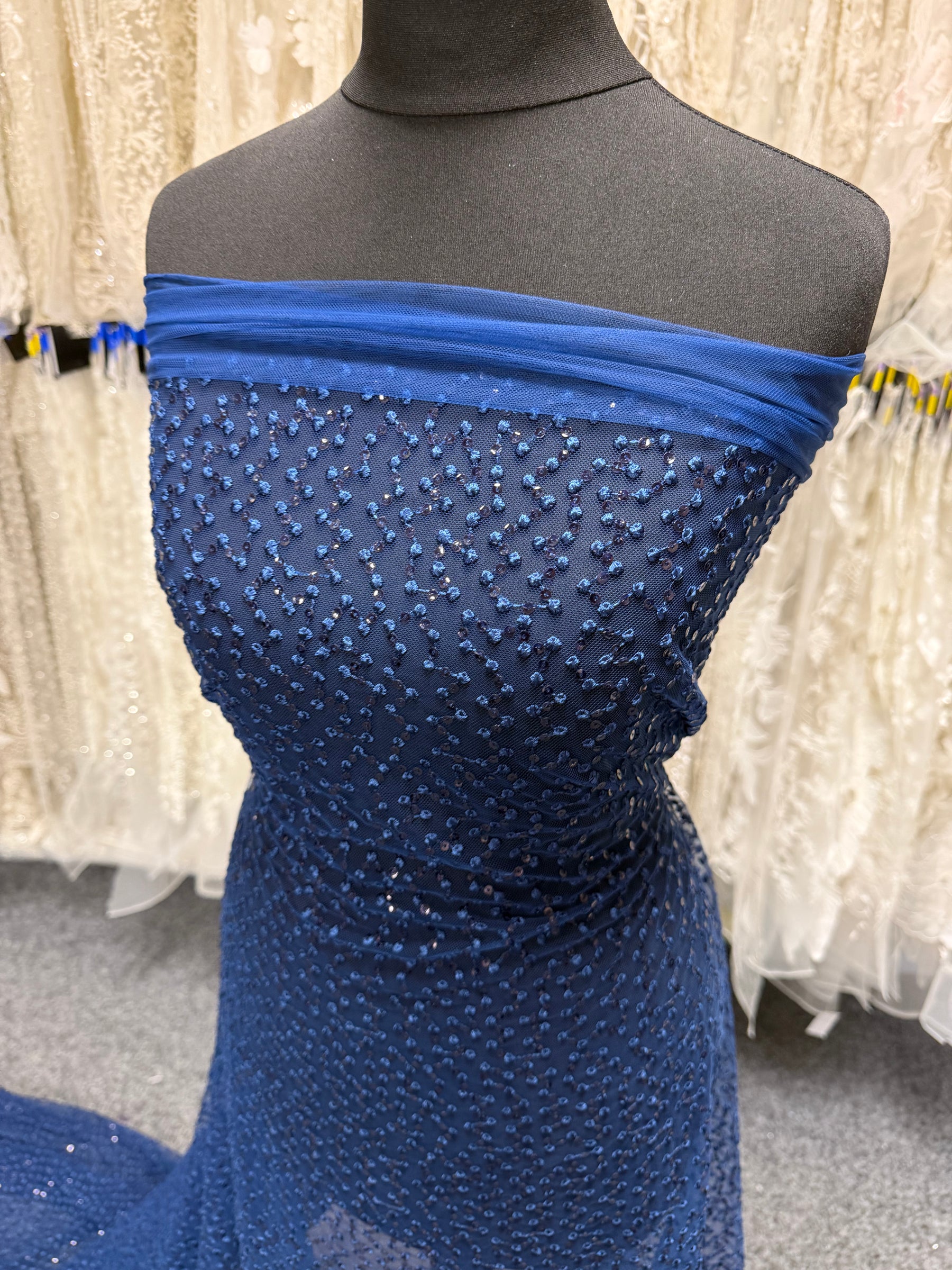 Navy Sequin Embroidery Lace - EB3029