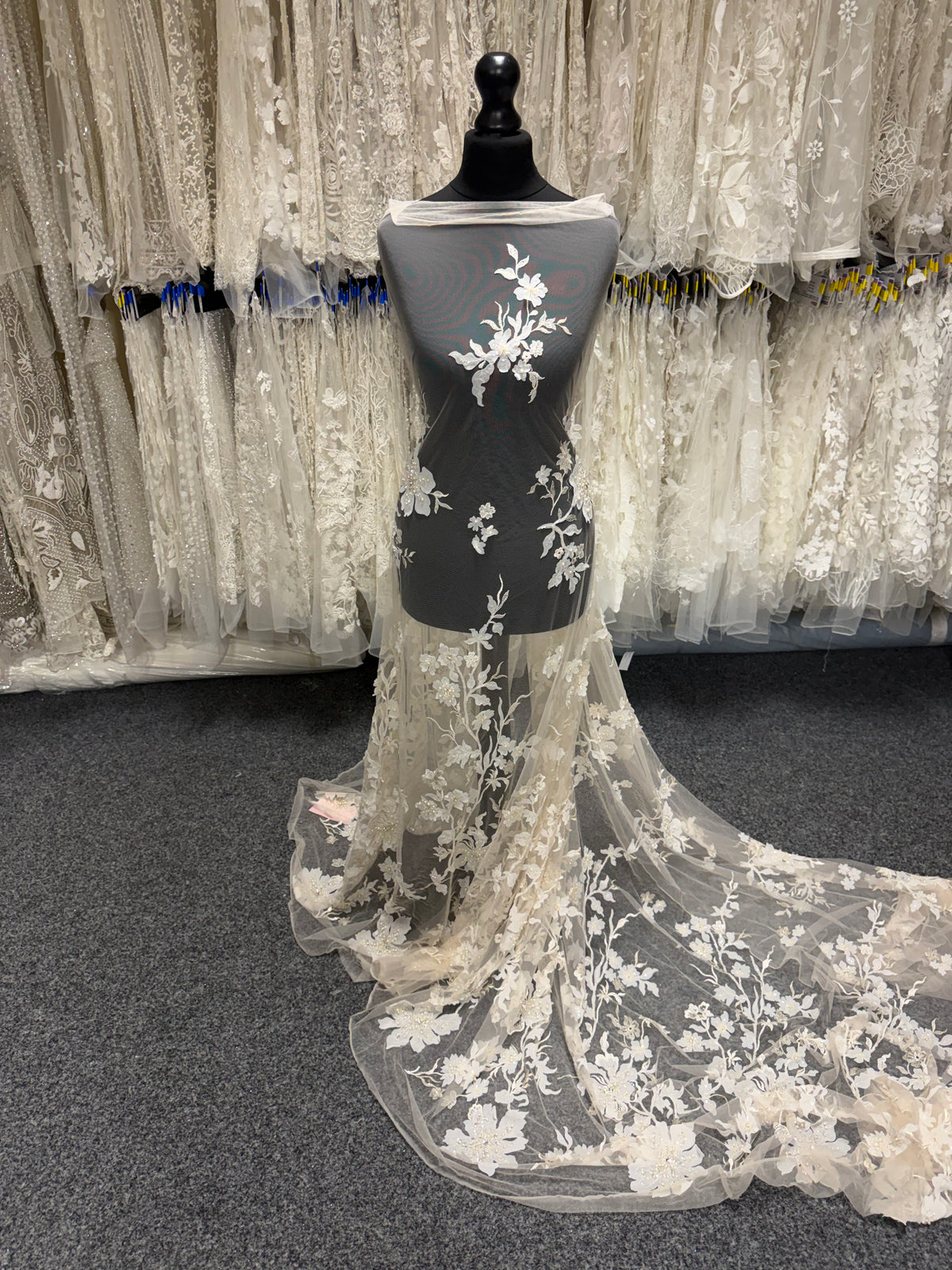 Light Peach tulle with Ivory Embroidery Lace - EB1015