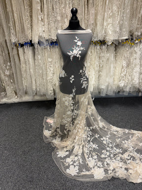 Light Peach tulle with Ivory Embroidery Lace - EB1015