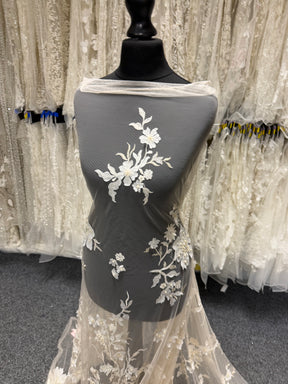 Light Peach tulle with Ivory Embroidery Lace - EB1015