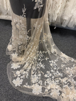 Light Peach tulle with Ivory Embroidery Lace - EB1015