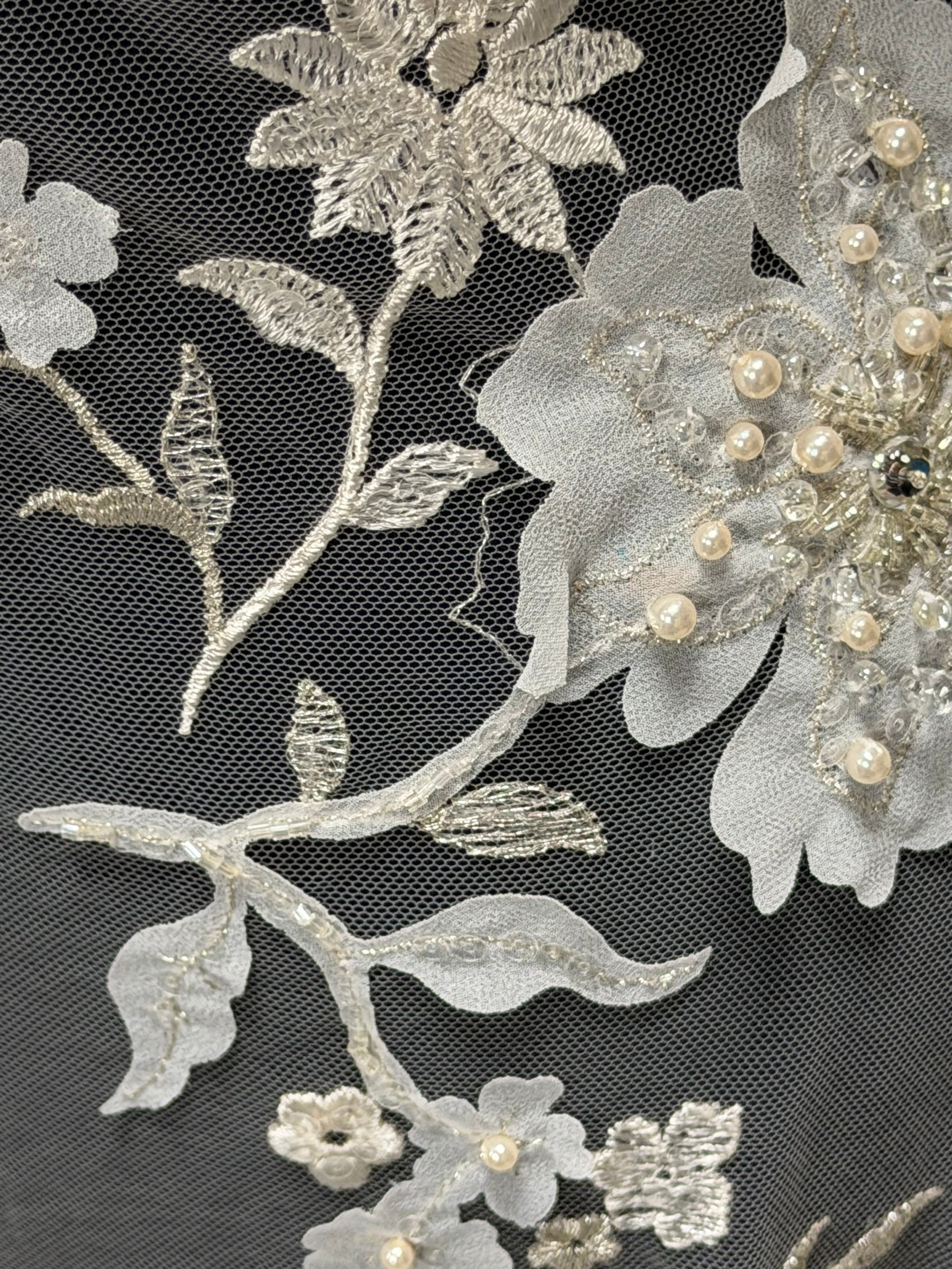 Light Peach tulle with Ivory Embroidery Lace - EB1015