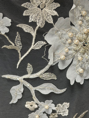Light Peach tulle with Ivory Embroidery Lace - EB1015