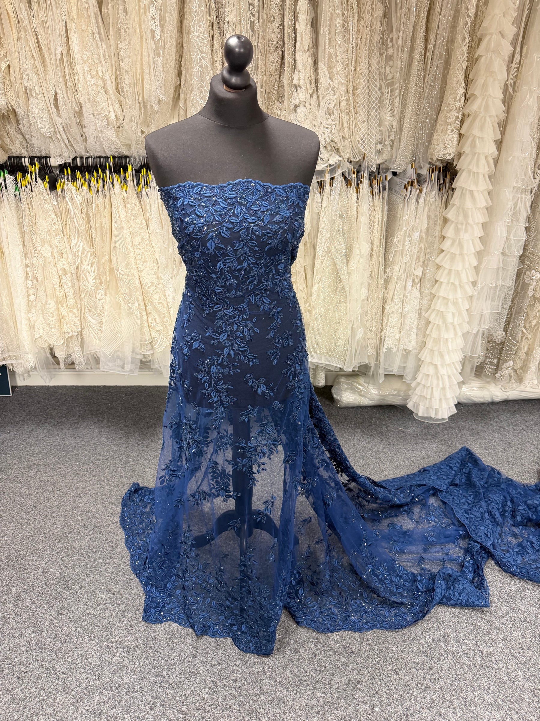 Navy Embroidered Beaded Tulle - EB1058