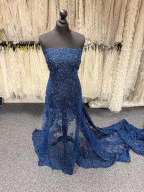 Navy Embroidered Beaded Tulle - EB1058