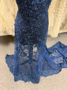 Navy Embroidered Beaded Tulle - EB1058