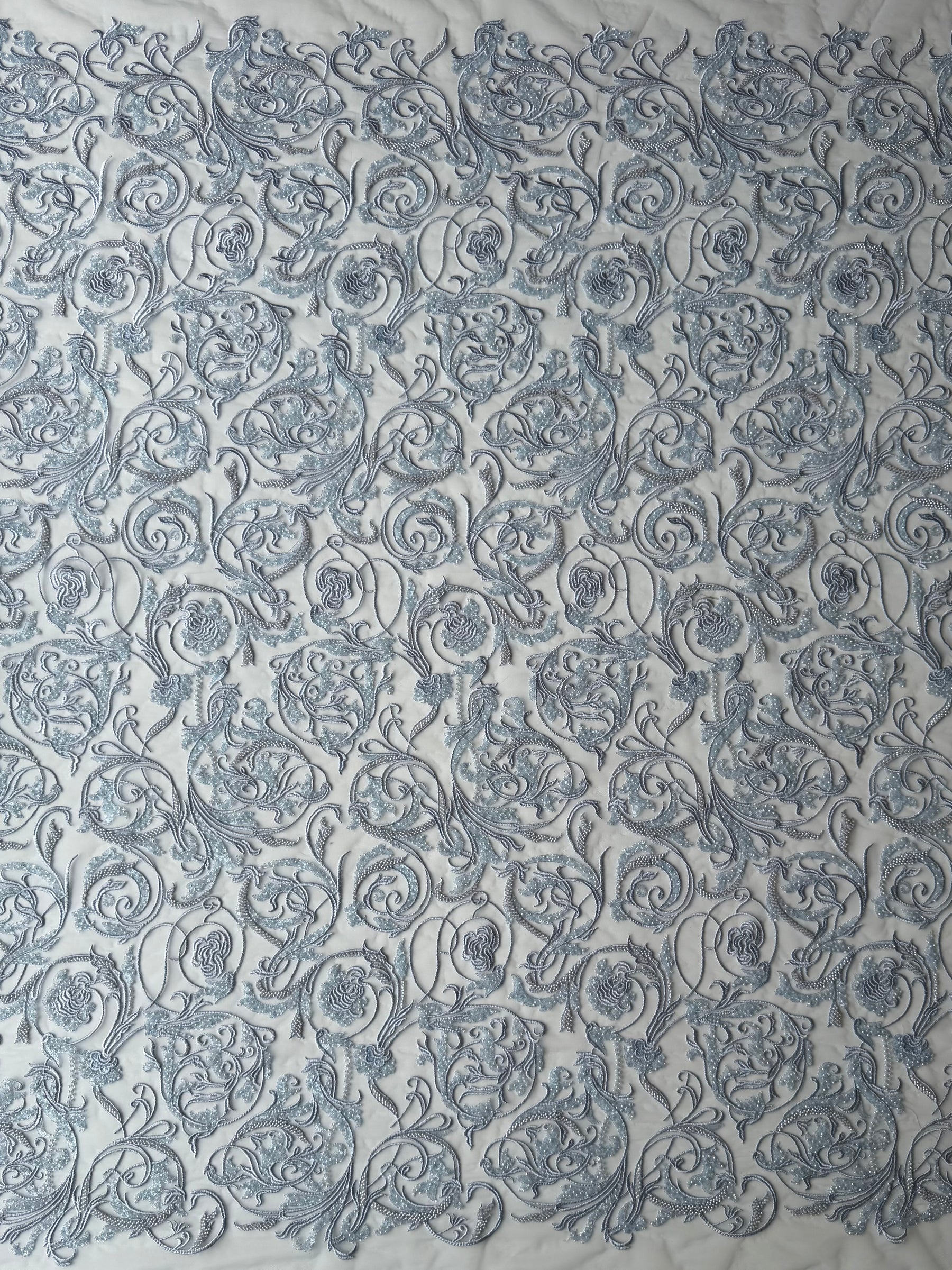 Limestone Embroidered Beaded Tulle - EB1091