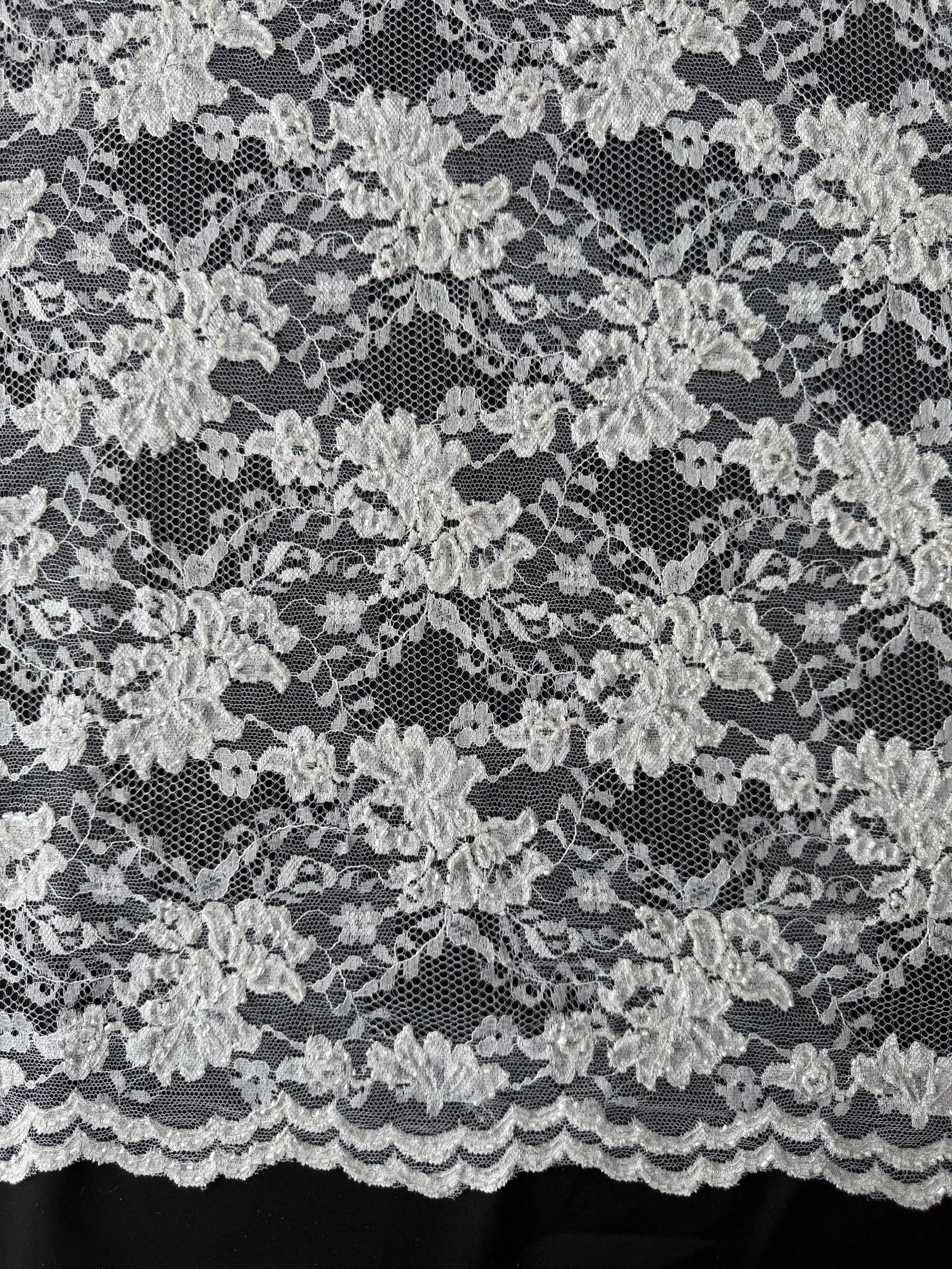 Dark Ivory Beaded Raschel Lace - P395