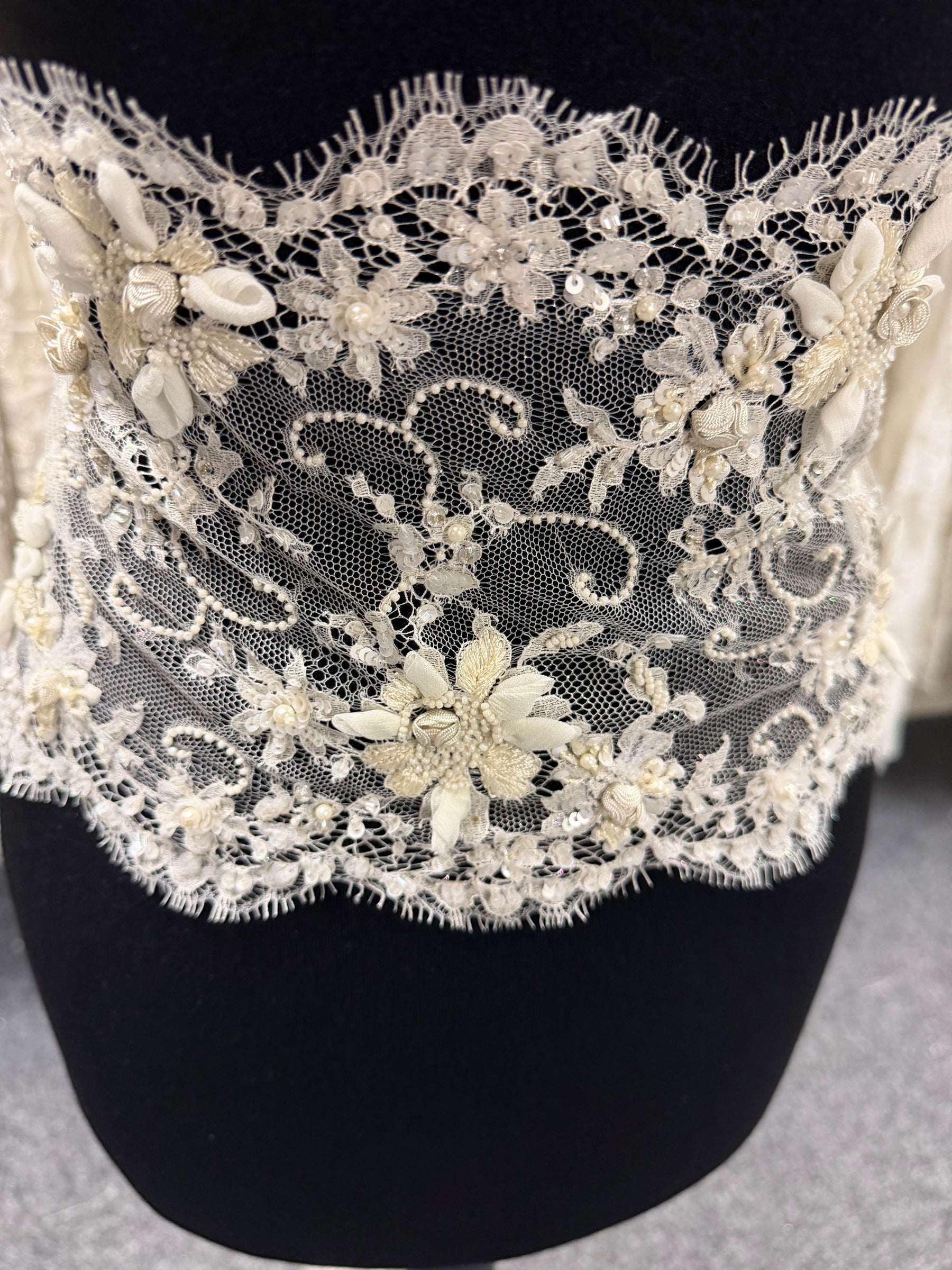 Ivory Beaded Sequined French Lace Edging - T266