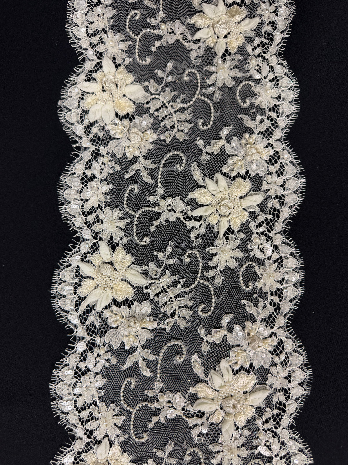 Ivory Beaded Sequined French Lace Edging - T266