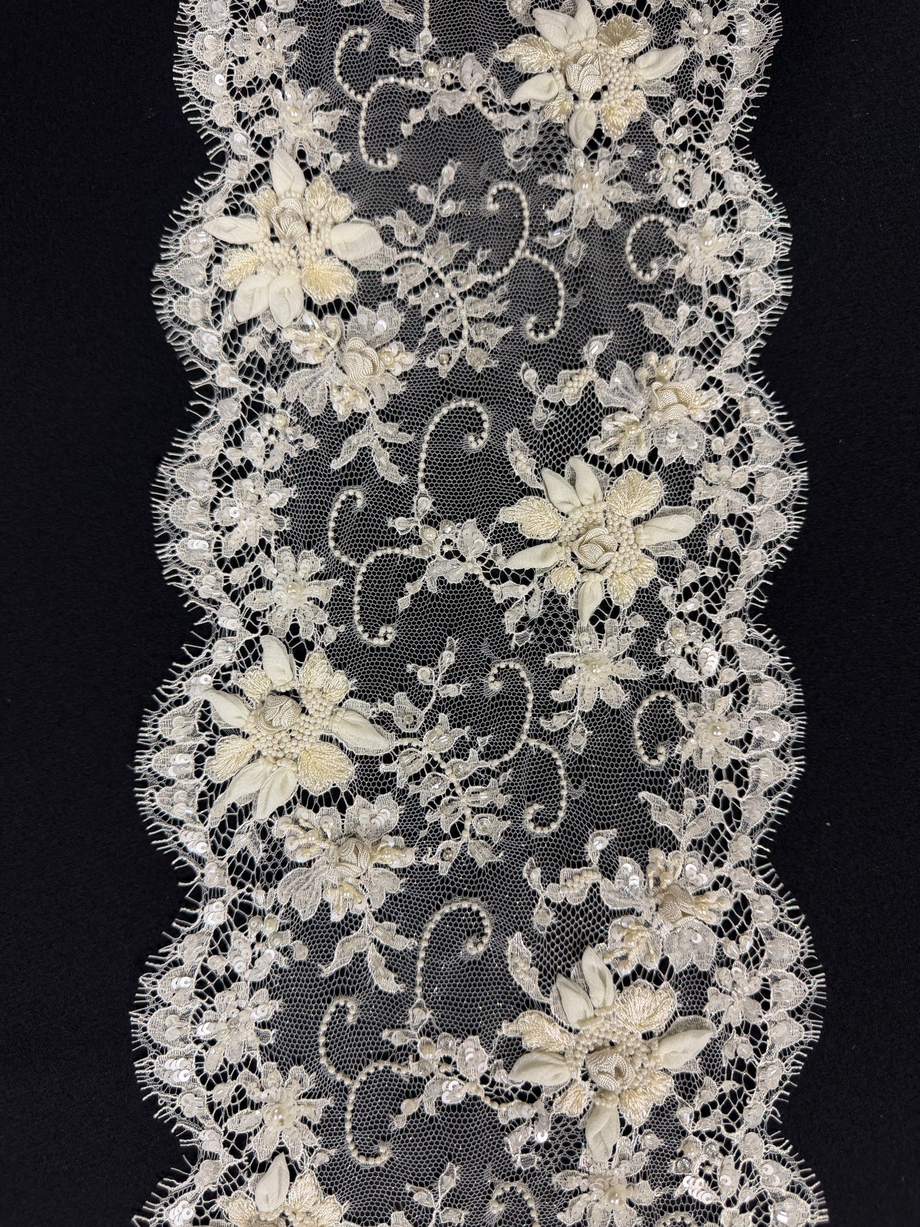 Ivory Beaded Sequined French Lace Edging - T266