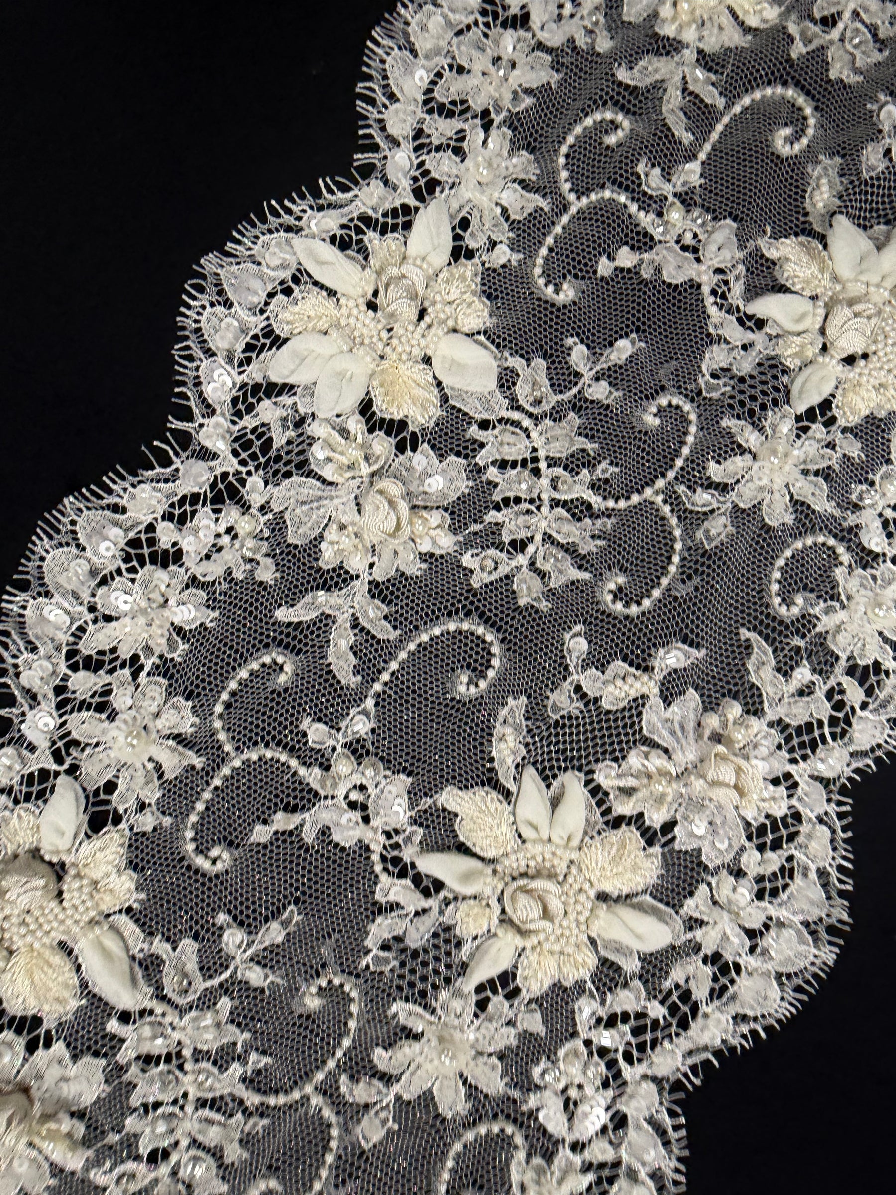 Ivory Beaded Sequined French Lace Edging - T266