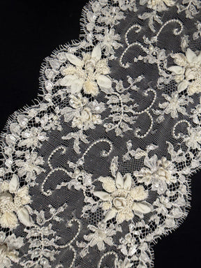Ivory Beaded Sequined French Lace Edging - T266