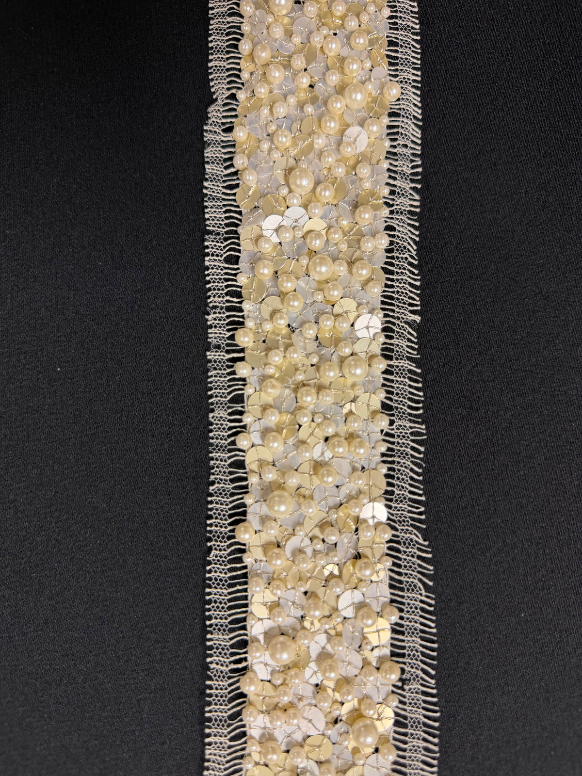 Ivory French Beaded Sequin Edging - T341