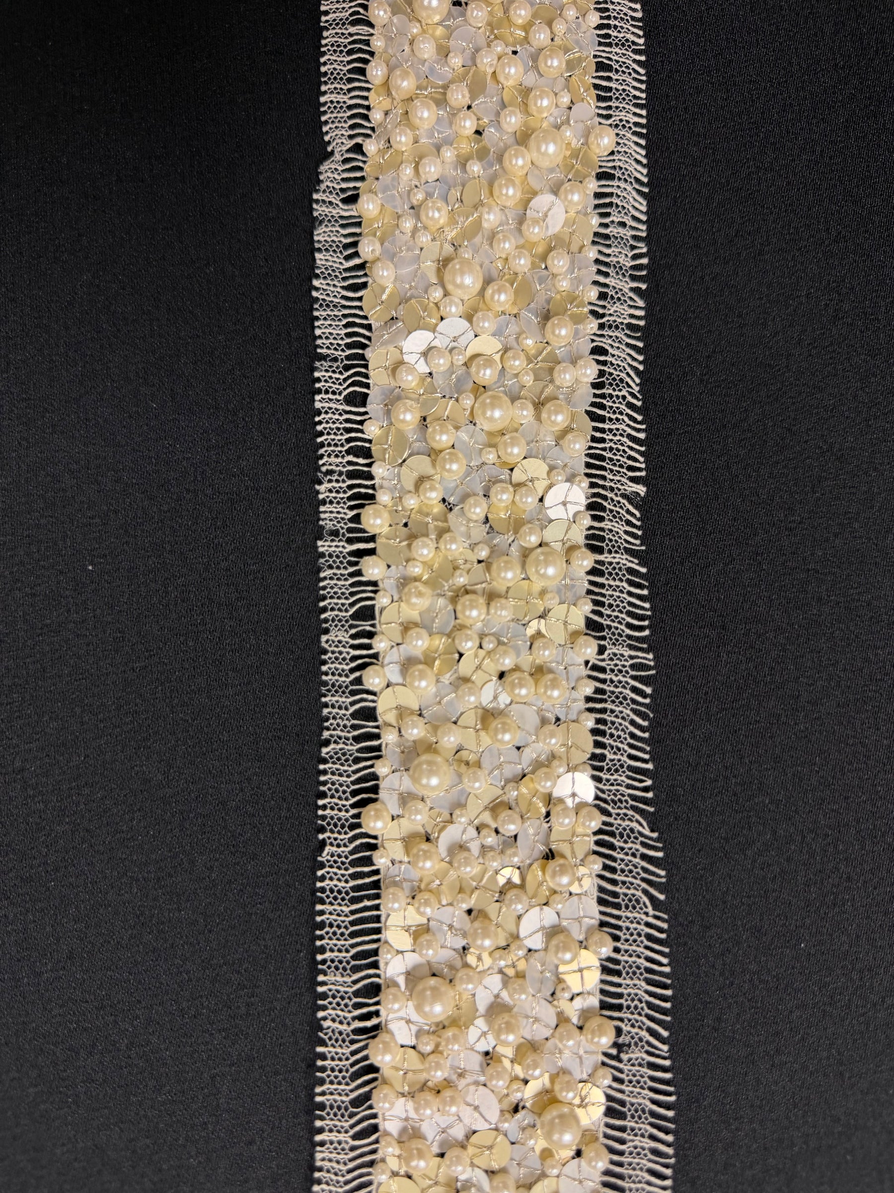 Ivory French Beaded Sequin Edging - T341
