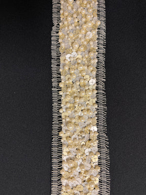 Ivory French Beaded Sequin Edging - T341