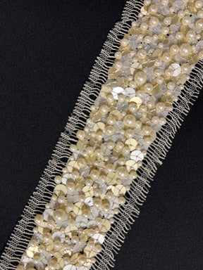 Ivory French Beaded Sequin Edging - T341