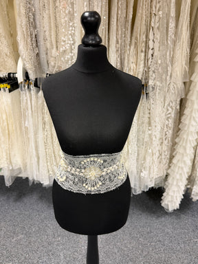 Ivory Crystal Beaded Pearl French Chantilly Edging - T264