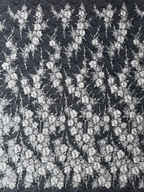 Ivory 3D Emb Beaded Tulle - EB1106