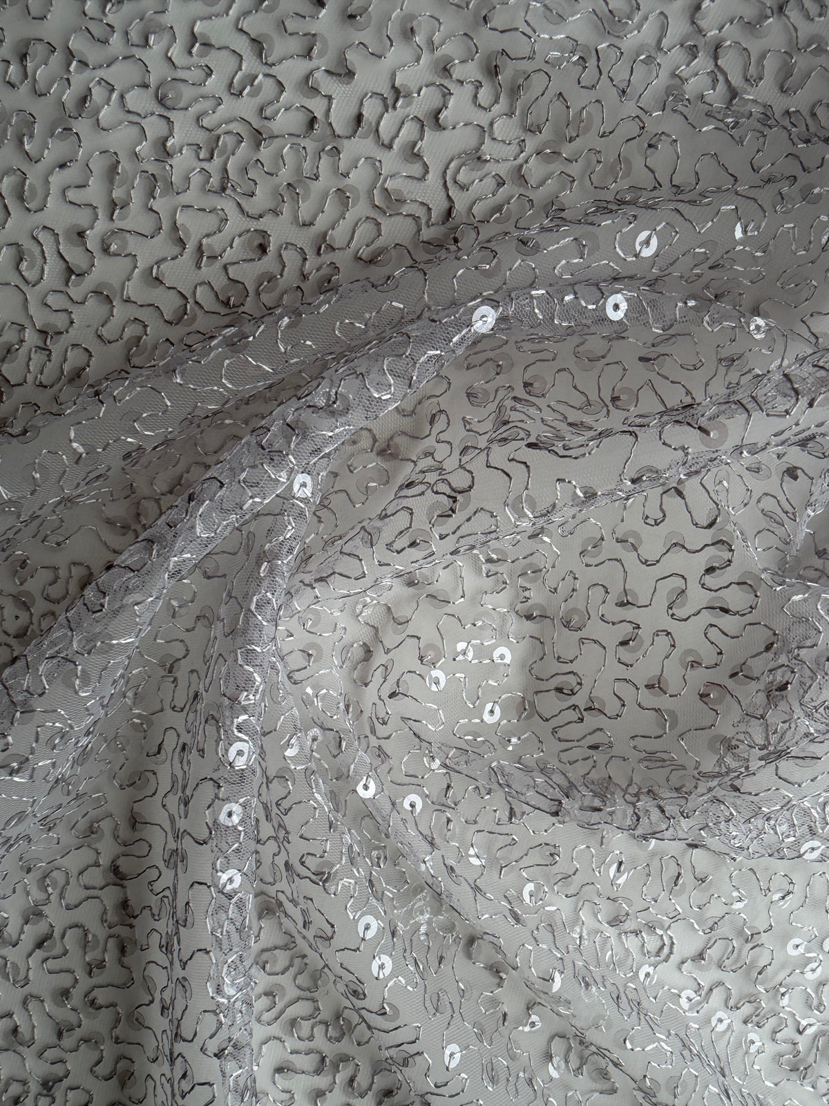 Silver Embroidered Sequin Tulle – EB3001