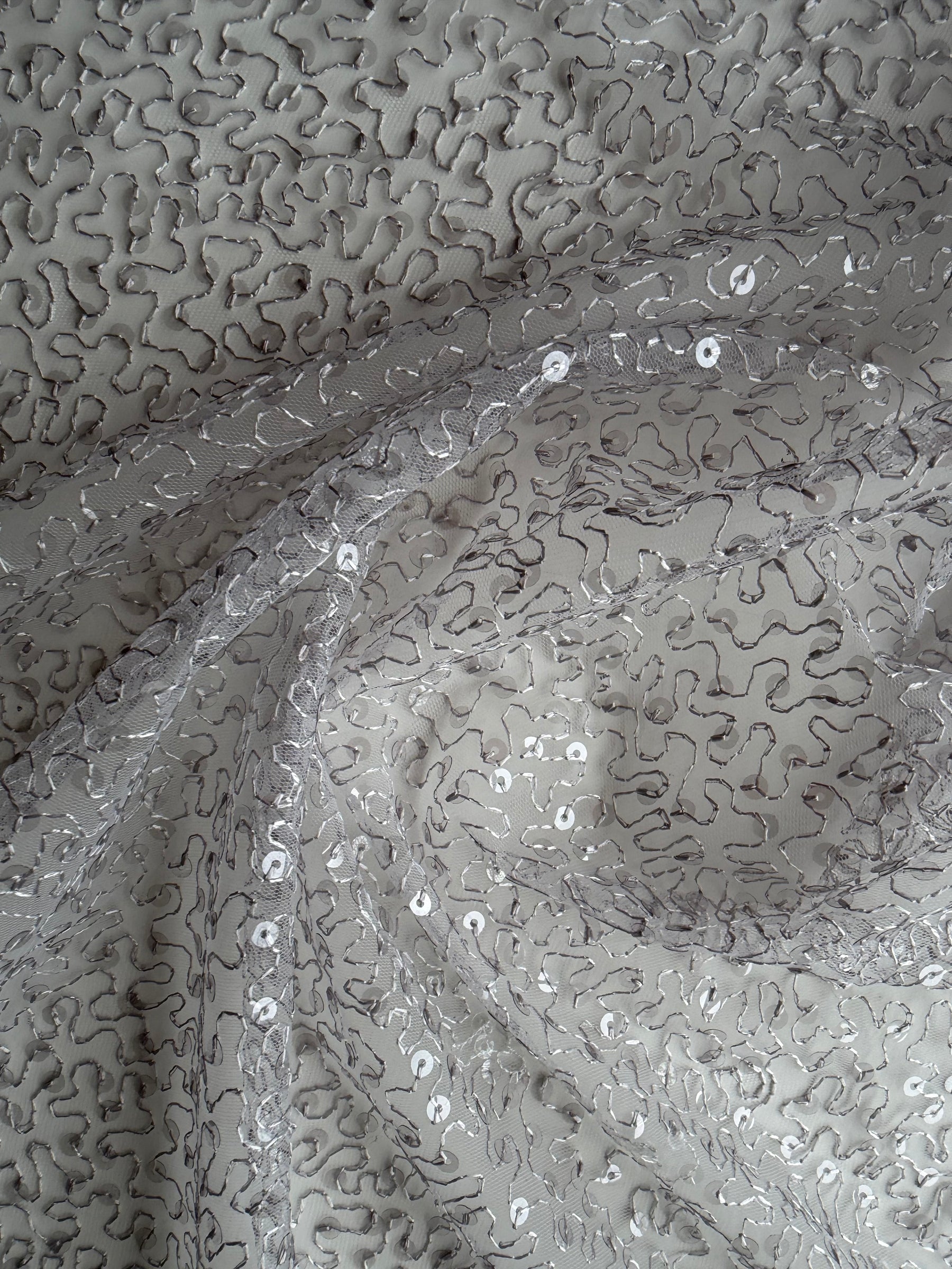 Silver Embroidered Sequin Tulle – EB3001