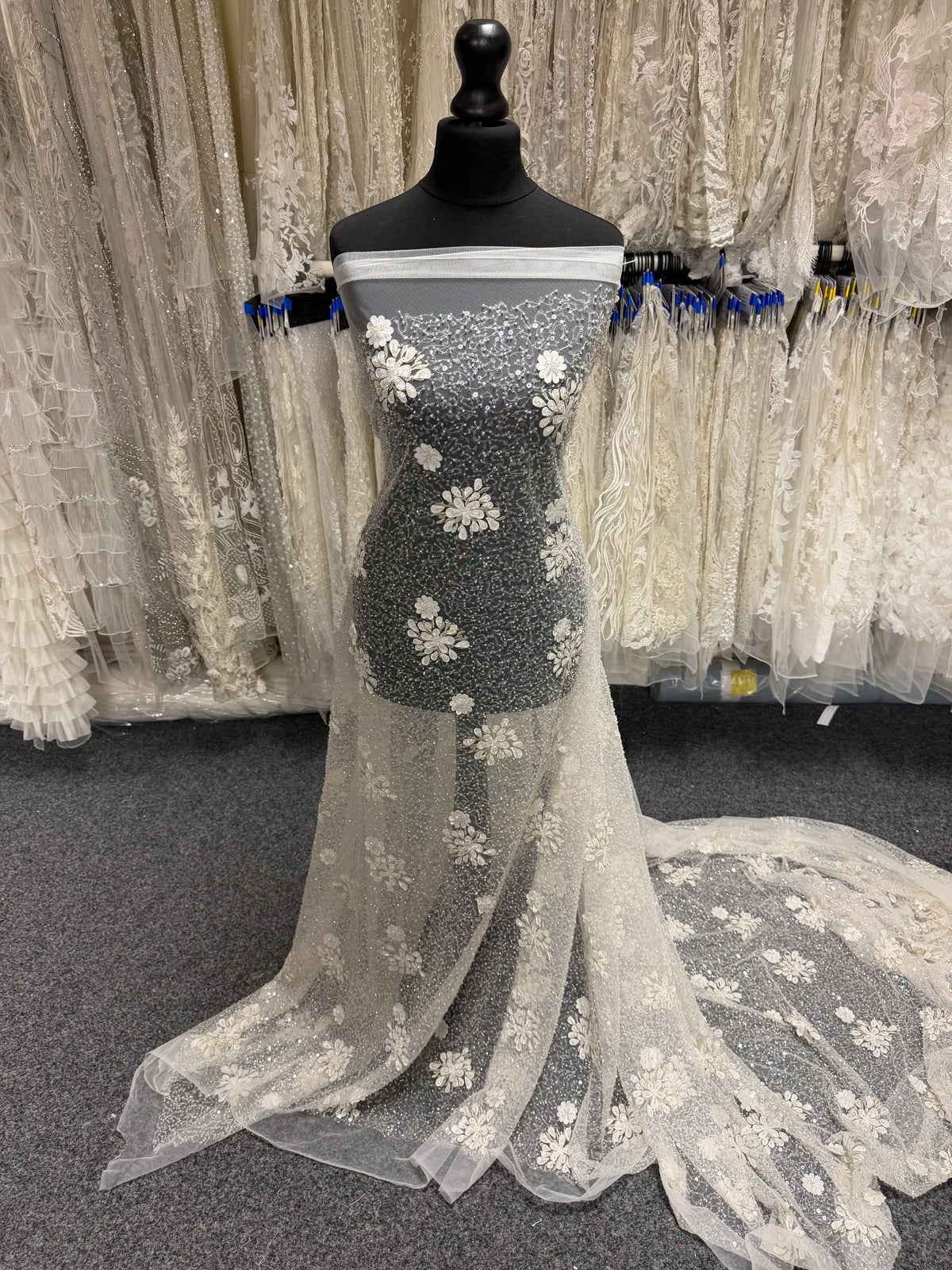 Ivory Embroidered Beaded Tulle - EB1074