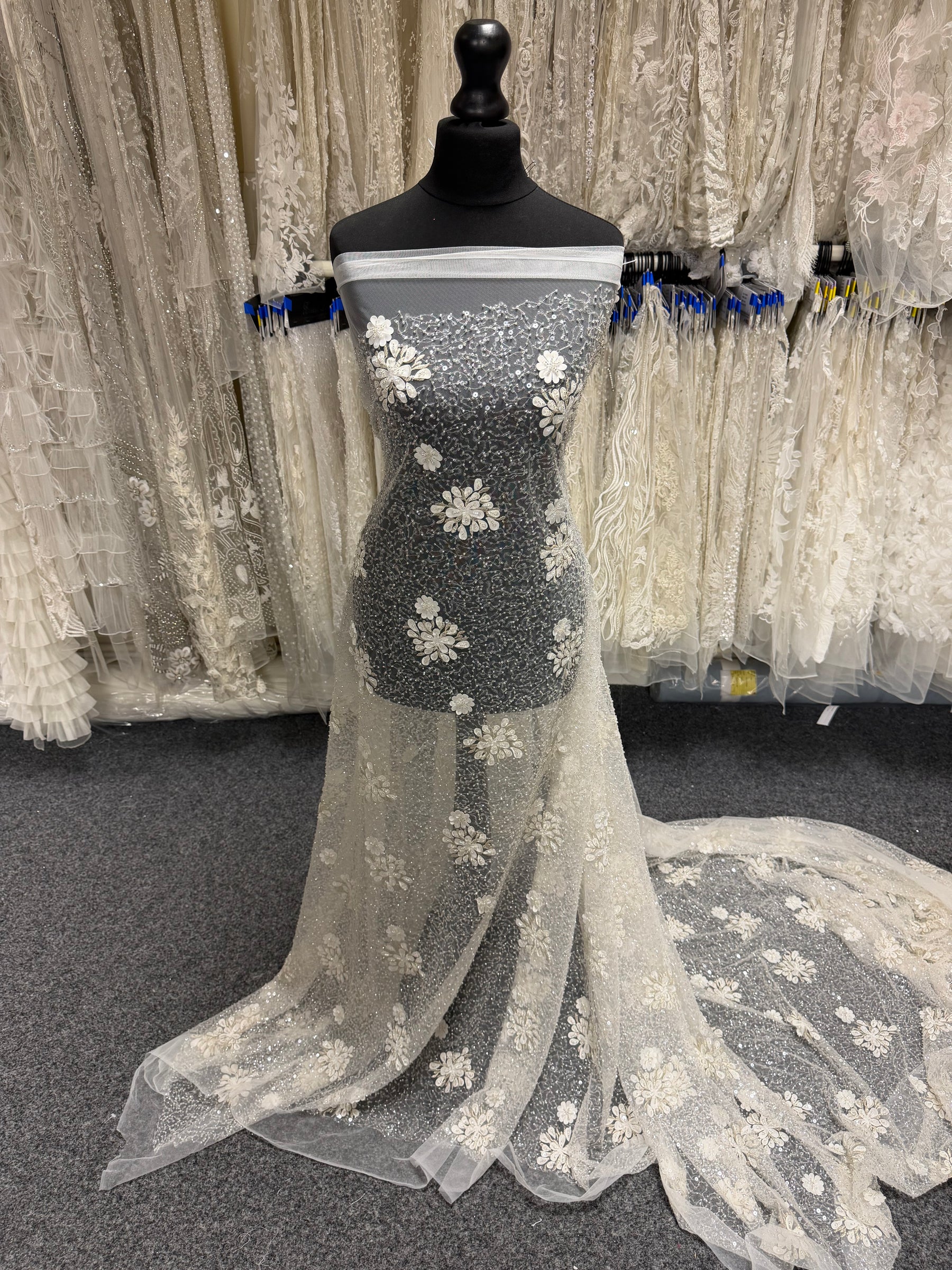 Ivory Embroidered Beaded Tulle - EB1074