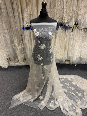 Ivory Embroidered Beaded Tulle - EB1074