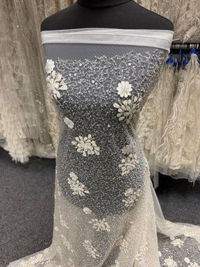 Ivory Embroidered Beaded Tulle - EB1074