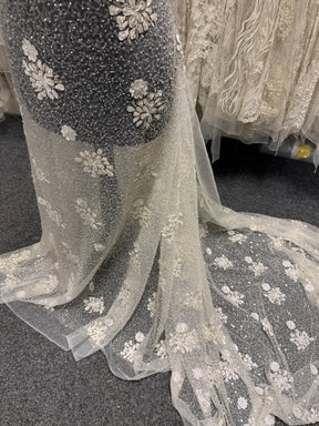 Ivory Embroidered Beaded Tulle - EB1074