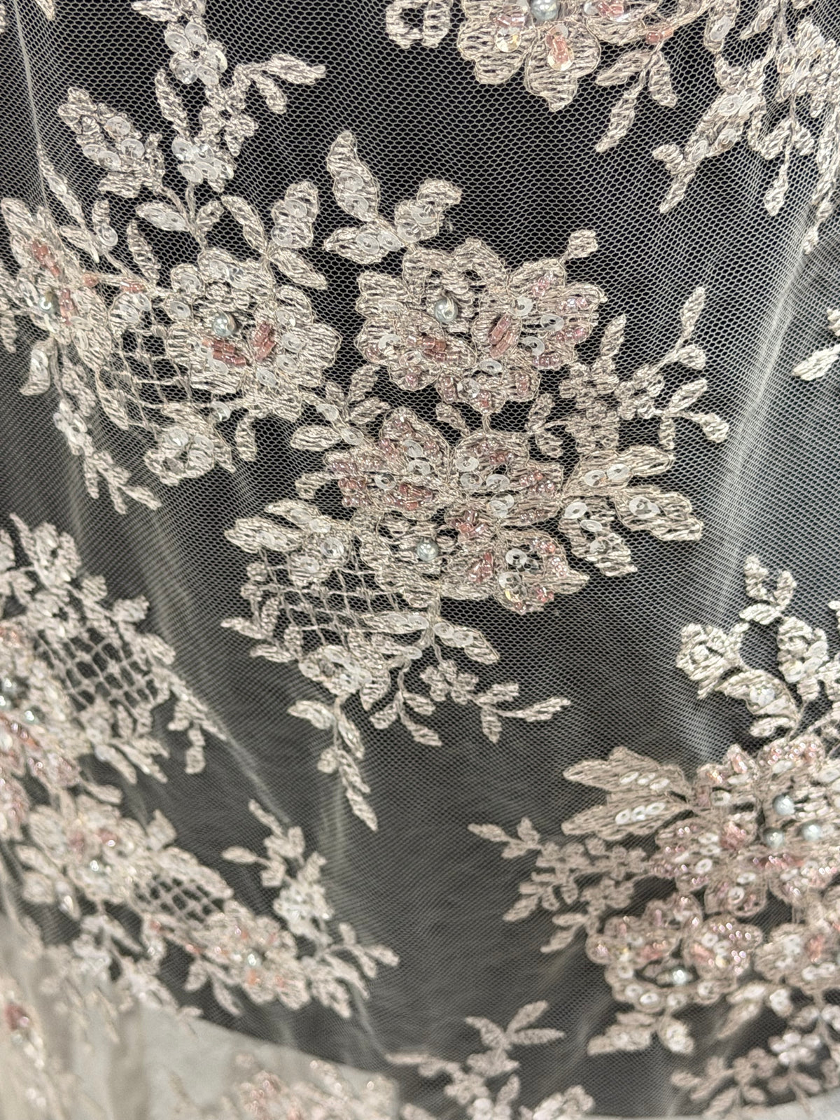 Grey Beaded Lace - P592