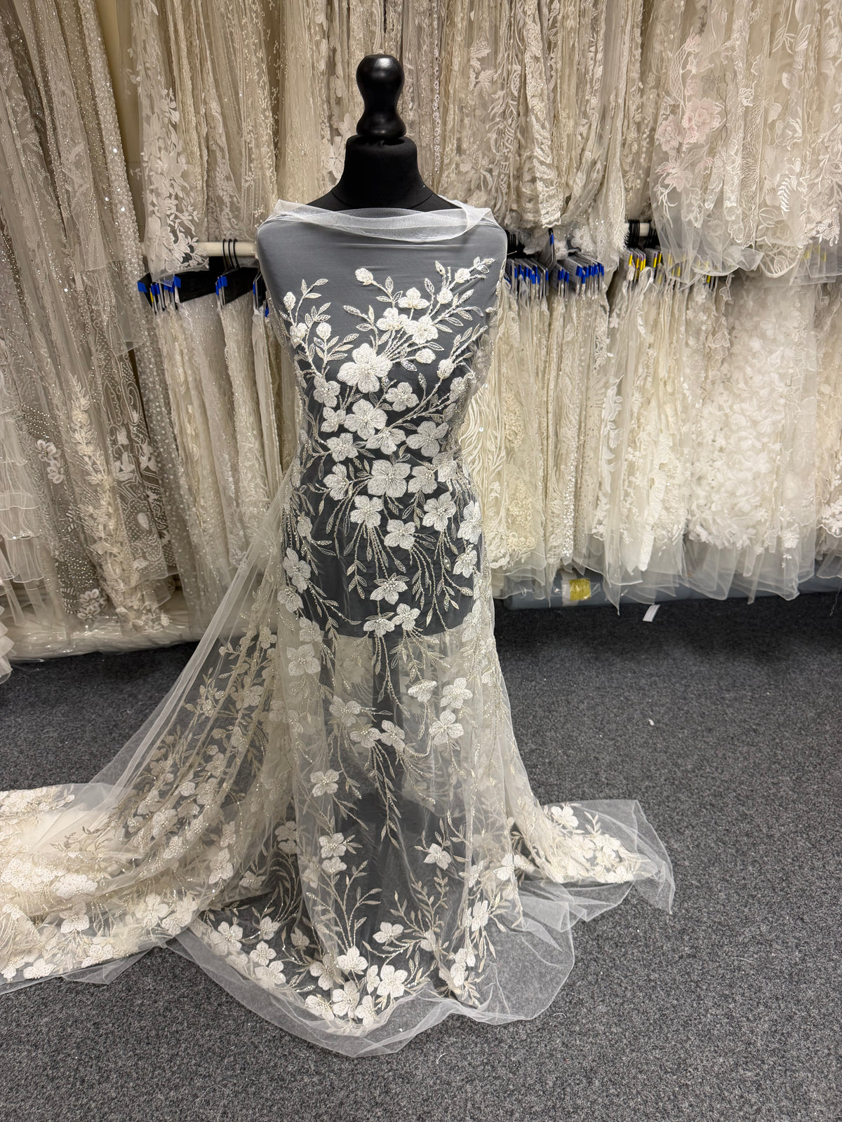 Ivory Embroidered Beaded Tulle - EB1080