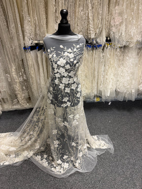 Ivory Embroidered Beaded Tulle - EB1080