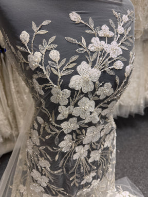 Ivory Embroidered Beaded Tulle - EB1080