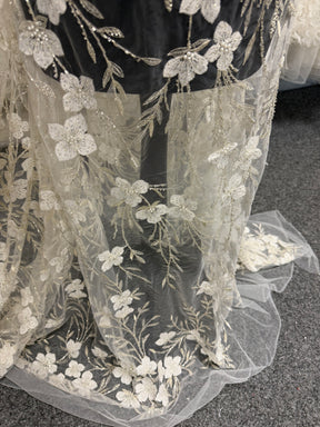 Ivory Embroidered Beaded Tulle - EB1080