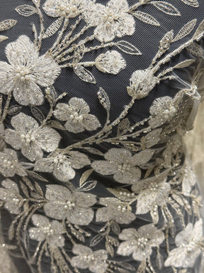 Ivory Embroidered Beaded Tulle - EB1080